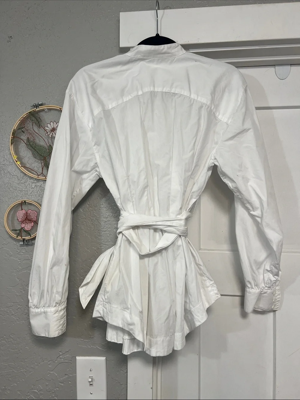 FREE PEOPLE WOMEN’S WHITE ABBEY BUTTON UP LONG SLEEVE COTTON SHIRT WRAP TIE XS